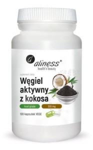 Węgiel aktywny z kokosa Food Grade 300 mg x 100 Vege caps.